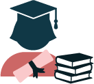 Icon representing education showing a graduate with diploma