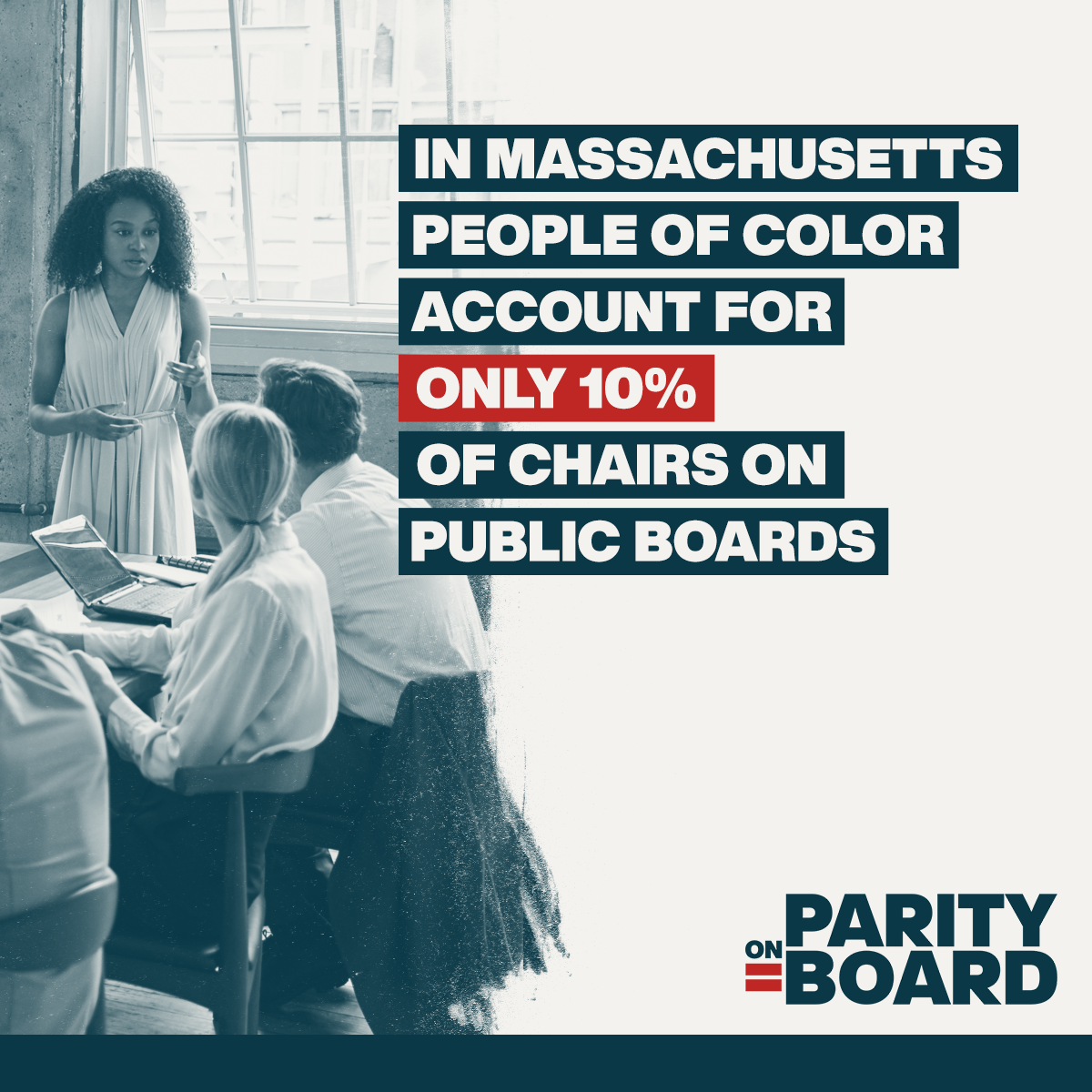 Statistic of 10% of board chairs on Massachusetts public boards are people of color